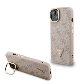   Guess PU 4G Strass Triangle Logo Stand Camera Frame MagSafe tok, iPhone 16 Pro - rózsaszín
