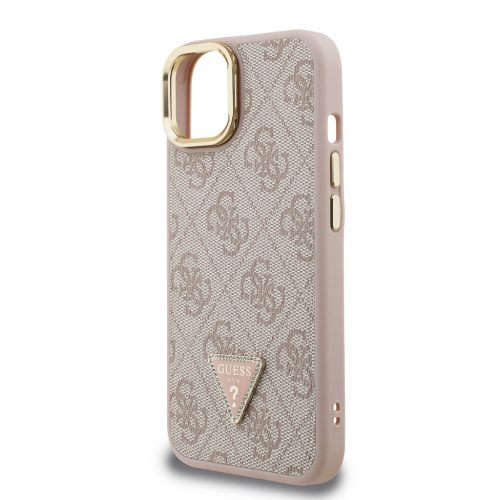 Guess PU 4G Strass Triangle Logo Stand Camera Frame MagSafe tok, iPhone 16 Pro - rózsaszín