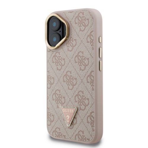 Guess PU 4G Strass Triangle Logo Stand Camera Frame MagSafe tok, iPhone 16 - rózsaszín