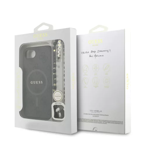 Guess PU Leather 4G Colored Ring Strap MagSafe tok Apple iPhone 16e/17e készülékhez – Fekete