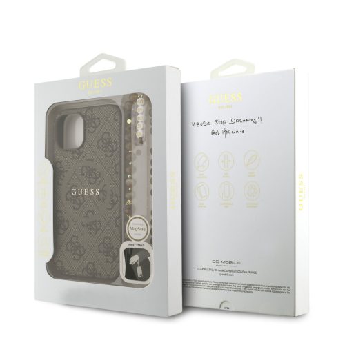 Guess PU Leather 4G Colored Ring Strap MagSafe tok, iPhone 16 Pro - barna