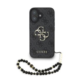 Guess PU 4G Metal Logo Strap tok, iPhone 16 - fekete