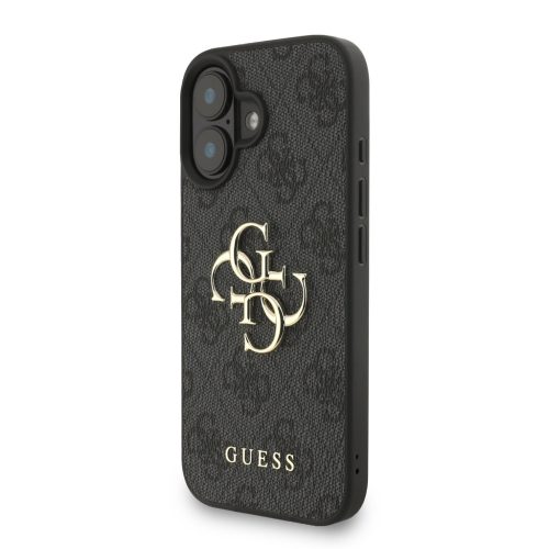 Guess PU 4G Metal Logo Strap tok, iPhone 16 - fekete