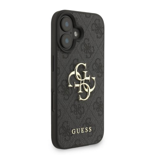 Guess PU 4G Metal Logo Strap tok, iPhone 16 - fekete