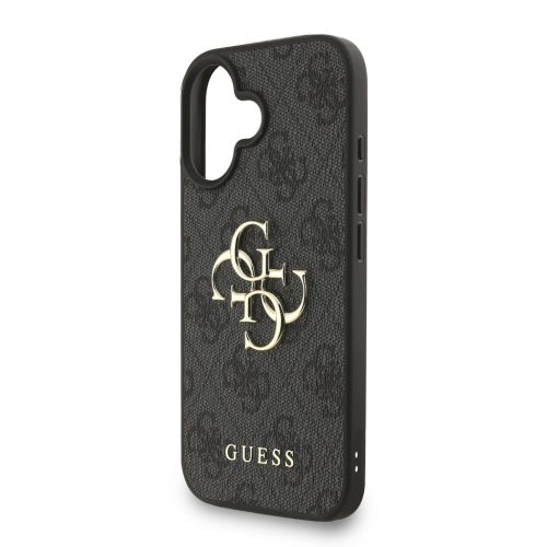 Guess PU 4G Metal Logo Strap tok, iPhone 16 - fekete