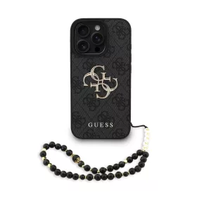 Guess PU 4G Metal Logo Strap tok, iPhone 16 Pro Max - fekete
