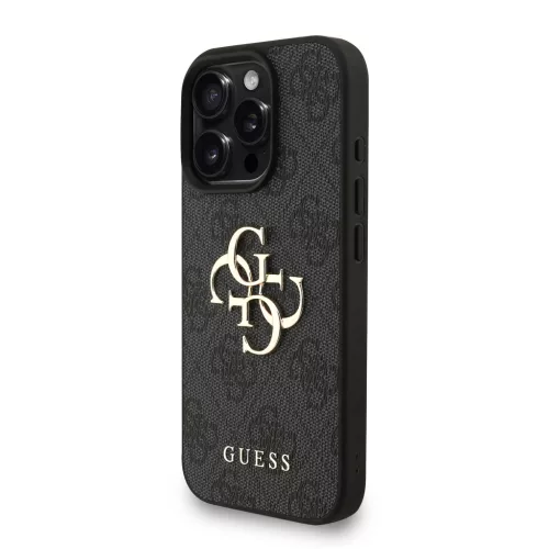 Guess PU 4G Metal Logo Strap tok, iPhone 16 Pro Max - fekete