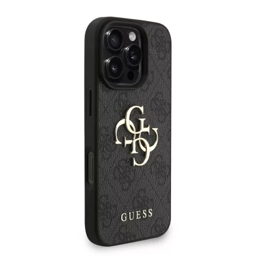 Guess PU 4G Metal Logo Strap tok, iPhone 16 Pro Max - fekete