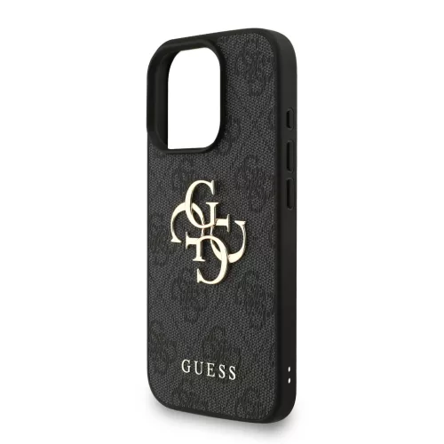 Guess PU 4G Metal Logo Strap tok, iPhone 16 Pro Max - fekete