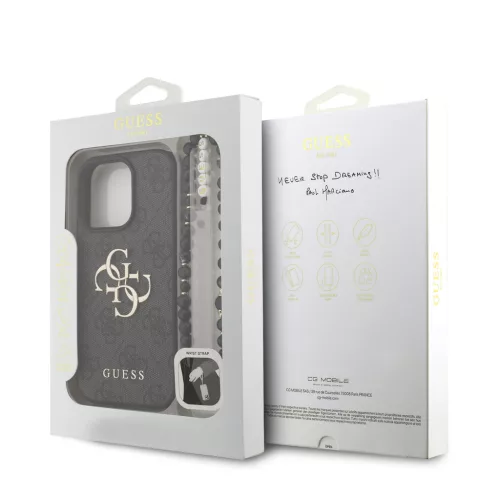 Guess PU 4G Metal Logo Strap tok, iPhone 16 Pro Max - fekete