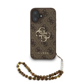 Guess PU 4G Metal Logo Strap tok, iPhone 16 - barna