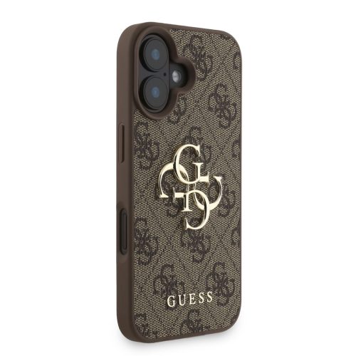 Guess PU 4G Metal Logo Strap tok, iPhone 16 - barna