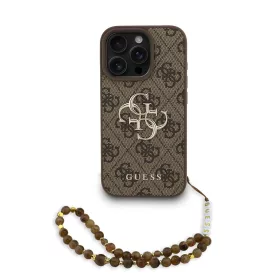 Guess PU 4G Metal Logo Strap tok, iPhone 16 Pro Max - barna