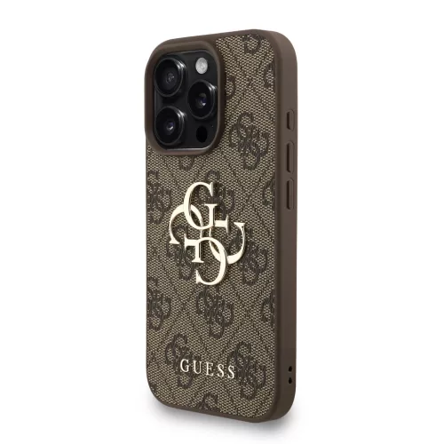 Guess PU 4G Metal Logo Strap tok, iPhone 16 Pro Max - barna