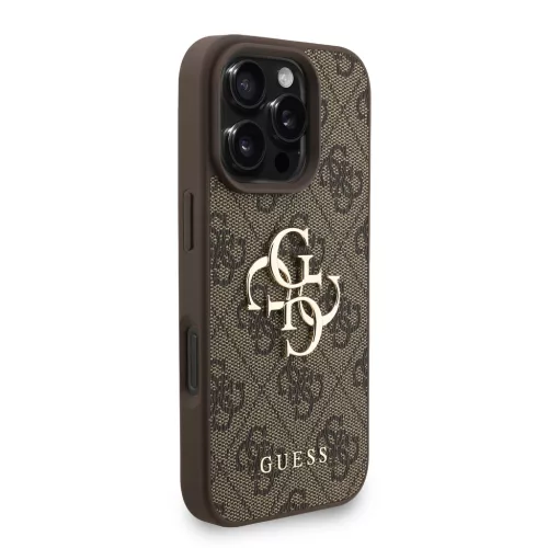 Guess PU 4G Metal Logo Strap tok, iPhone 16 Pro Max - barna