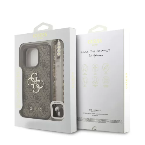 Guess PU 4G Metal Logo Strap tok, iPhone 16 Pro Max - barna