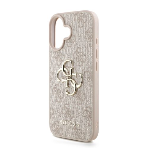 Guess PU 4G Metal Logo Strap tok, iPhone 16 - rózsaszín