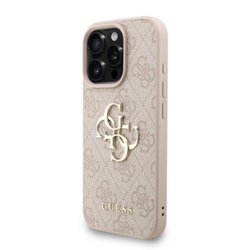 Guess PU 4G Metal Logo Strap tok, iPhone 16 Pro - rózsaszín