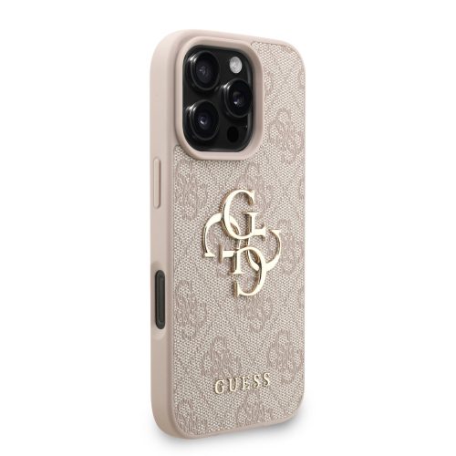 Guess PU 4G Metal Logo Strap tok, iPhone 16 Pro - rózsaszín
