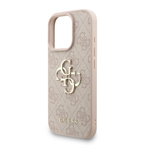 Guess PU 4G Metal Logo Strap tok, iPhone 16 Pro - rózsaszín