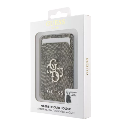 Guess 4G Metal Logo MagSafe kártyatartó állvánnyal – barna