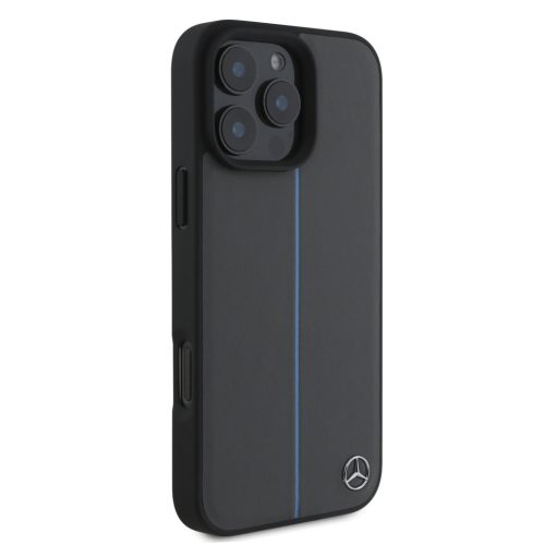 Mercedes Leather Blue Stripe MagSafe iPhone 16 Pro tok – Antracit