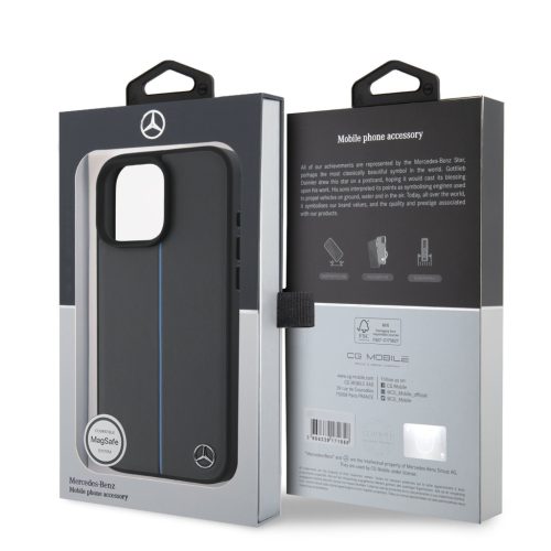 Mercedes Leather Blue Stripe MagSafe iPhone 16 Pro tok – Antracit