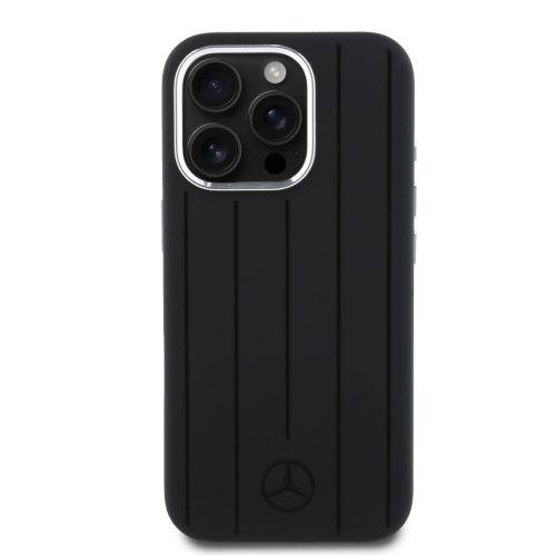 Mercedes Liquid Silicone Stripes Pattern MagSafe iPhone 16 Pro tok – Fekete