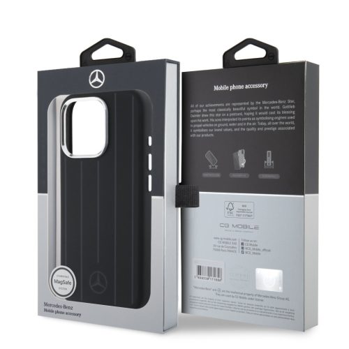 Mercedes Liquid Silicone Stripes Pattern MagSafe iPhone 16 Pro tok – Fekete