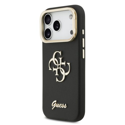 Guess PU Grained 4G Logo Stand Camera Frame tok, iPhone 17 Pro - fekete