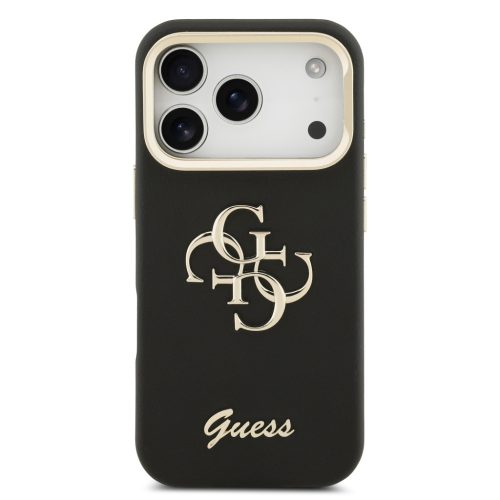 Guess PU Grained 4G Logo Stand Camera Frame tok, iPhone 17 Pro - fekete