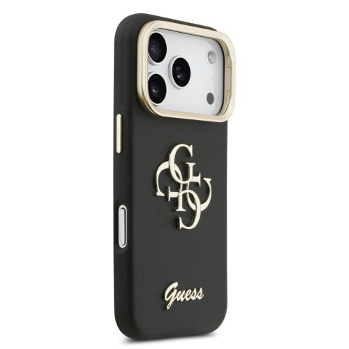Guess PU Grained 4G Logo Stand Camera Frame tok, iPhone 17 Pro - fekete