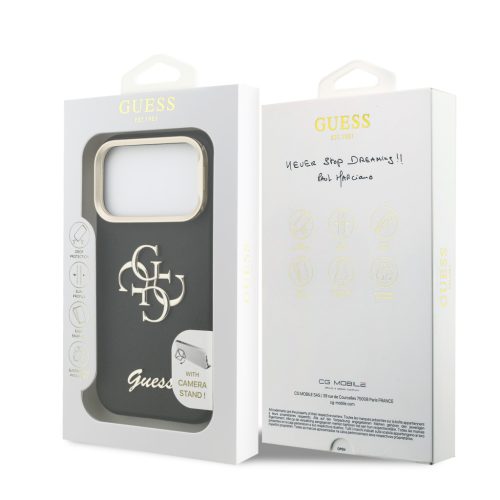 Guess PU Grained 4G Logo Stand Camera Frame tok, iPhone 17 Pro - fekete