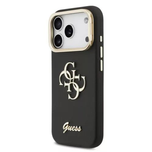 Guess PU Grained 4G Logo Stand Camera Frame tok, iPhone 17 Pro Max - fekete