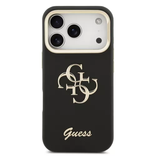 Guess PU Grained 4G Logo Stand Camera Frame tok, iPhone 17 Pro Max - fekete