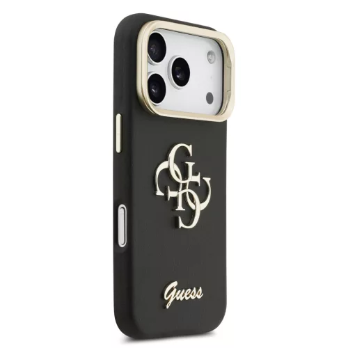 Guess PU Grained 4G Logo Stand Camera Frame tok, iPhone 17 Pro Max - fekete