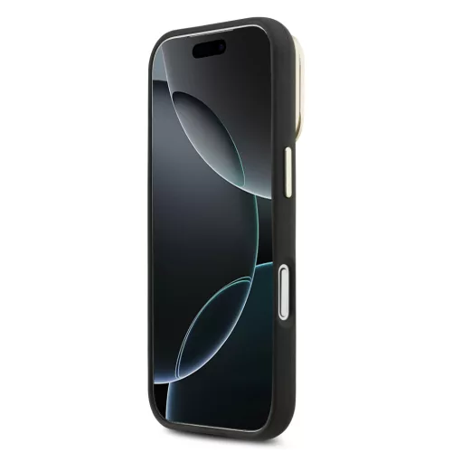 Guess PU Grained 4G Logo Stand Camera Frame tok, iPhone 17 Pro Max - fekete
