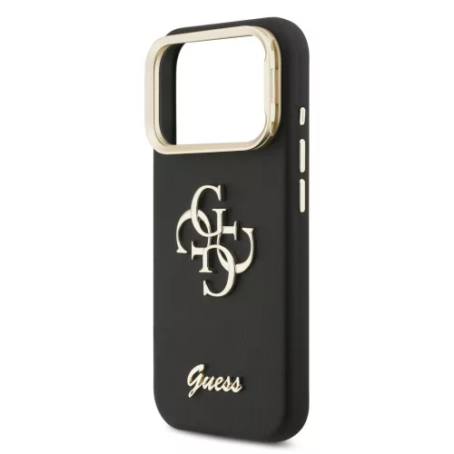 Guess PU Grained 4G Logo Stand Camera Frame tok, iPhone 17 Pro Max - fekete