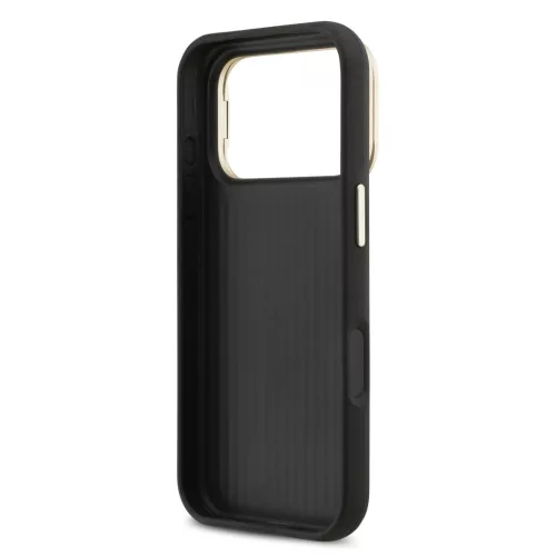 Guess PU Grained 4G Logo Stand Camera Frame tok, iPhone 17 Pro Max - fekete
