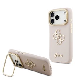   Guess PU Grained 4G Logo Stand Camera Frame tok, iPhone 17 Pro - rózsaszín