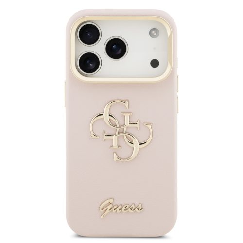 Guess PU Grained 4G Logo Stand Camera Frame tok, iPhone 17 Pro - rózsaszín