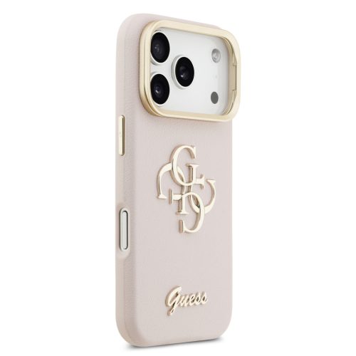 Guess PU Grained 4G Logo Stand Camera Frame tok, iPhone 17 Pro - rózsaszín