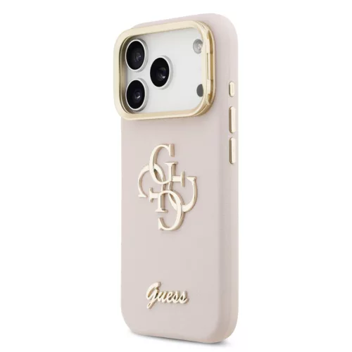 Guess PU Grained 4G Logo Stand Camera Frame tok, iPhone 17 Pro Max - rózsaszín