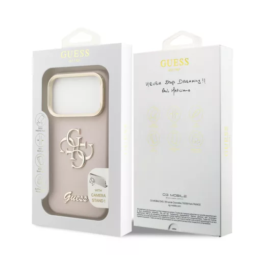 Guess PU Grained 4G Logo Stand Camera Frame tok, iPhone 17 Pro Max - rózsaszín
