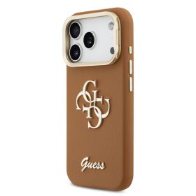  Guess PU Grained 4G Logo Stand Camera Frame tok, iPhone 17 Pro - barna