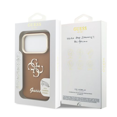 Guess PU Grained 4G Logo Stand Camera Frame tok, iPhone 17 Pro - barna