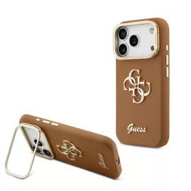   Guess PU Grained 4G Logo Stand Camera Frame tok, iPhone 17 Pro Max - barna