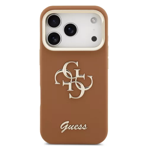 Guess PU Grained 4G Logo Stand Camera Frame tok, iPhone 17 Pro Max - barna