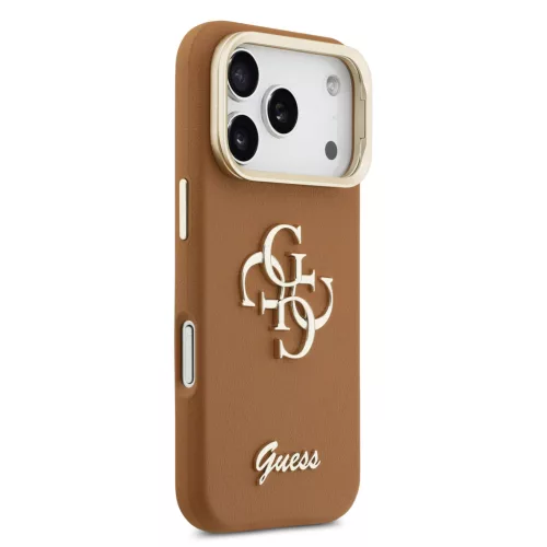 Guess PU Grained 4G Logo Stand Camera Frame tok, iPhone 17 Pro Max - barna