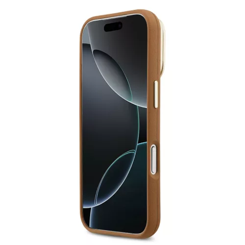 Guess PU Grained 4G Logo Stand Camera Frame tok, iPhone 17 Pro Max - barna